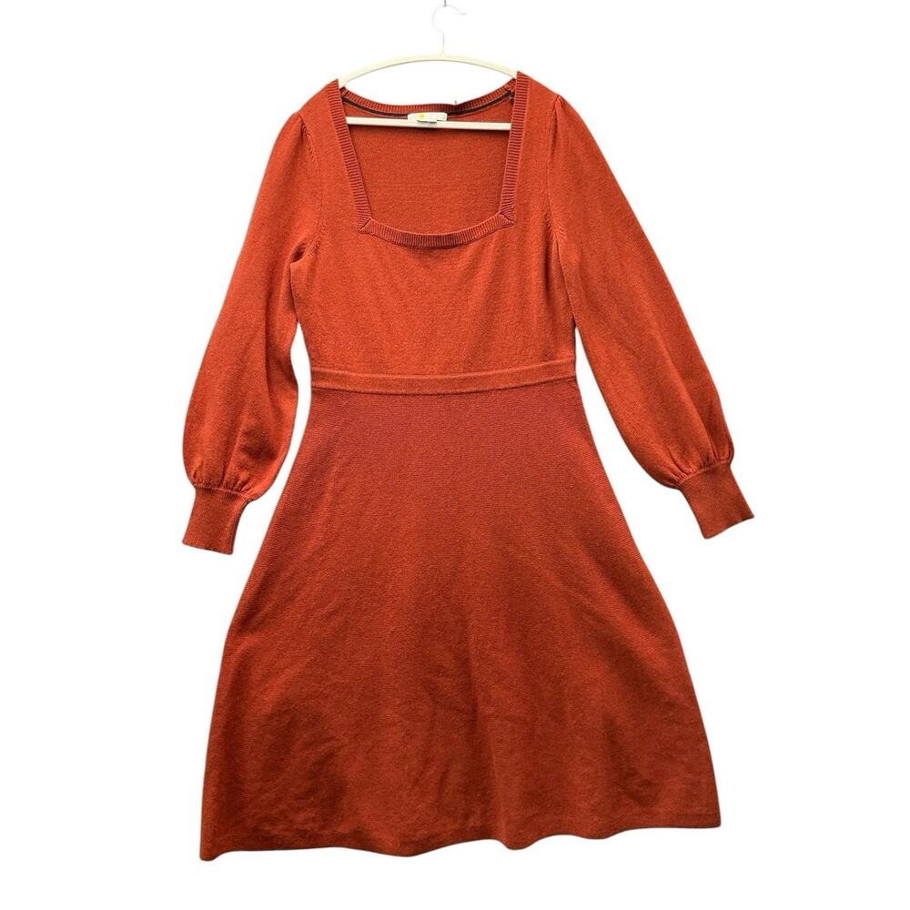 Boden Rust Orange Ribbed Knit Scoop Neck Midi Dress Womens US 12R - Picture 3 of 13